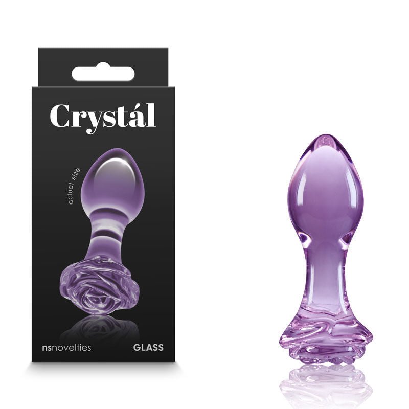 Crystal rose - glass butt plug - Product front view and box front view | Flirtybay.com.au