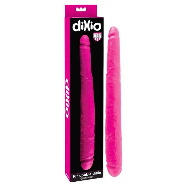 Dillio - 16'' double- ended dildo - Product front view and box front view | Flirtybay.com.au