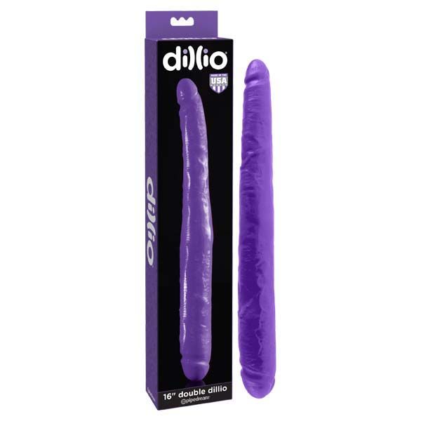 Dillio 16'' double-ended dildo - Product front view and box front view | Flirtybay.com.au