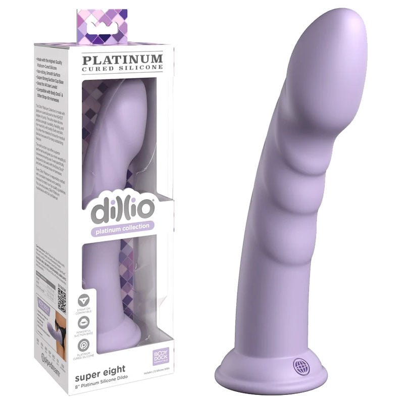 Dillio - platinum super eight 8 dildo - Purple - Product front view and box front view | Flirtybay.com.au