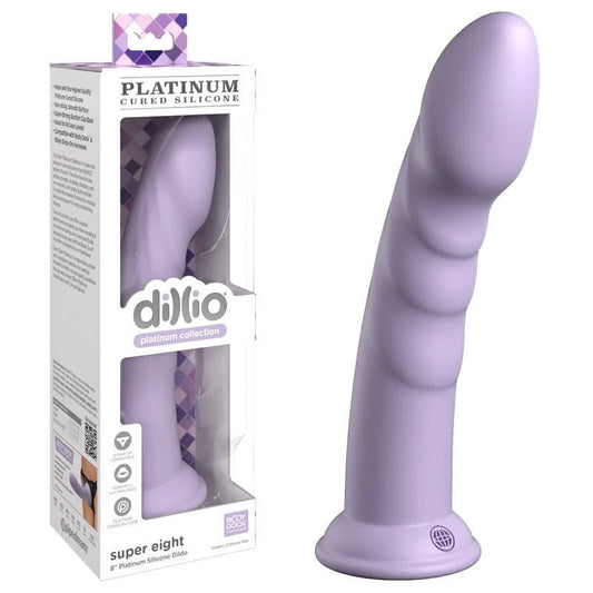 Dillio - platinum super eight 8 dildo - Purple - Product front view and box front view | Flirtybay.com.au