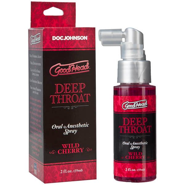 Doc-Johnson GoodHead deep throat spray wild cherry, box view, | Flirtybay.com.au