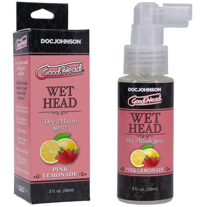 Doc Johnson goodhead wet head dry mout spray pink lemonade, box view | Flirtybay.com.au