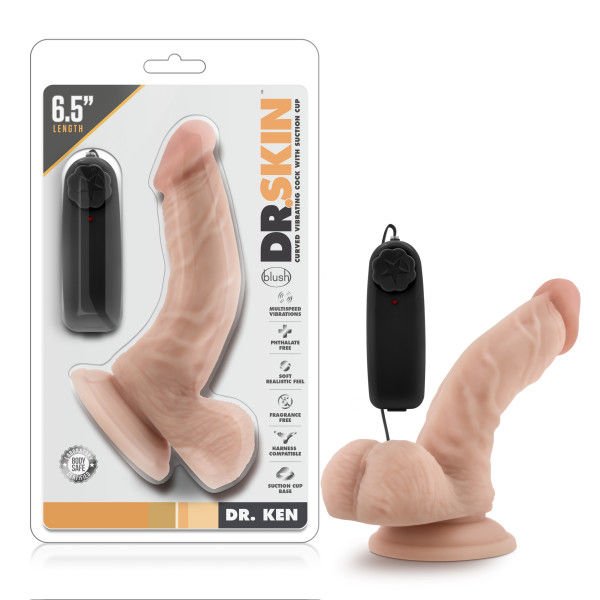 Dr. skin - dr. ken - 5.5 vibrating dildo - Product front view and box front view | Flirtybay.com.au