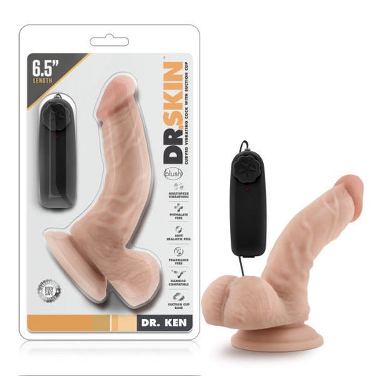 Dr. skin - dr. ken - 5.5 vibrating dildo - Product front view and box front view | Flirtybay.com.au