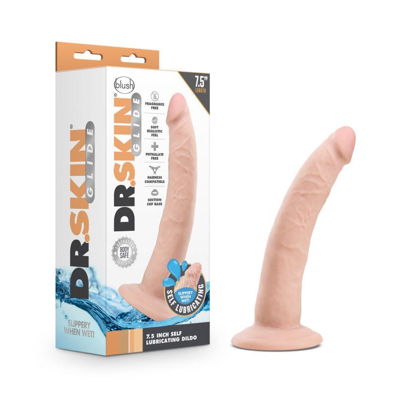 Dr. skin - glide 7.5 self lubricating dildo - Product front view and box front view | Flirtybay.com.au