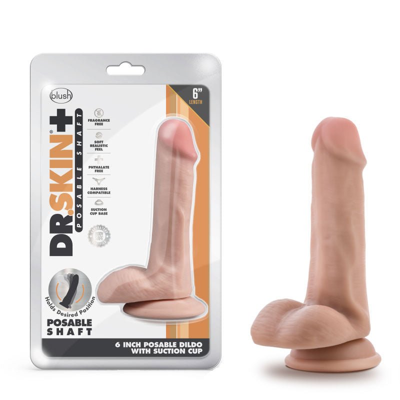 Dr. skin - plus 6'' girthy poseable dildo - Product front view and box front view | Flirtybay.com.au