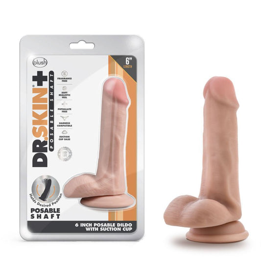 Dr. skin - plus 6'' girthy poseable dildo - Product front view and box front view | Flirtybay.com.au