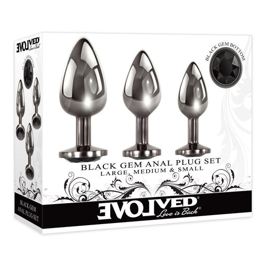 Evolved - black gem butt plug set -  box front view | Flirtybay.com.au