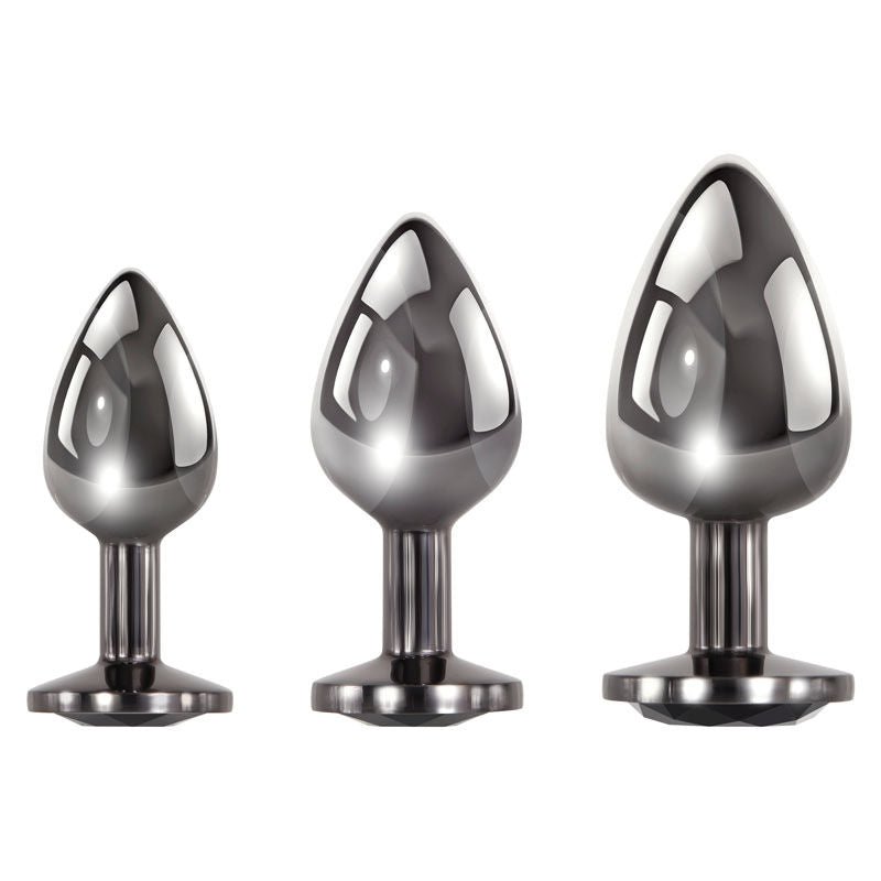Evolved - black gem butt plug set - Product front view  | Flirtybay.com.au