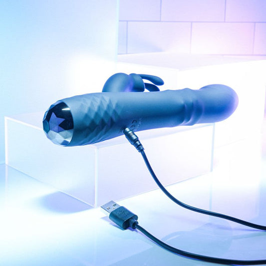 Evolved - bodacious rabbit vibrator - Product bottom view, focus on charger  | Flirtybay.com.au