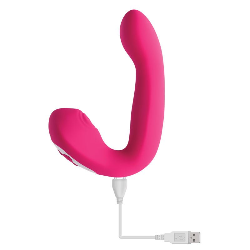Evolved - buck wild g-spot and clitoral stimulator - Product side view, focus on charger  | Flirtybay.com.au