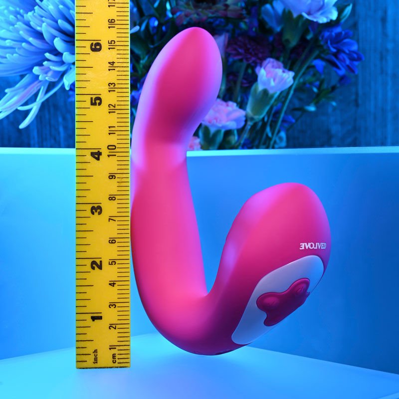 Evolved - buck wild g-spot and clitoral stimulator - Product side view, with sizes  | Flirtybay.com.au