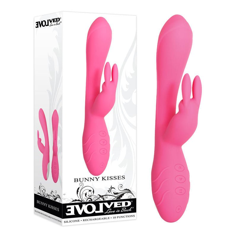 Evolved - bunny kisses - rabbit vibrator - Product front view and box front view | Flirtybay.com.au