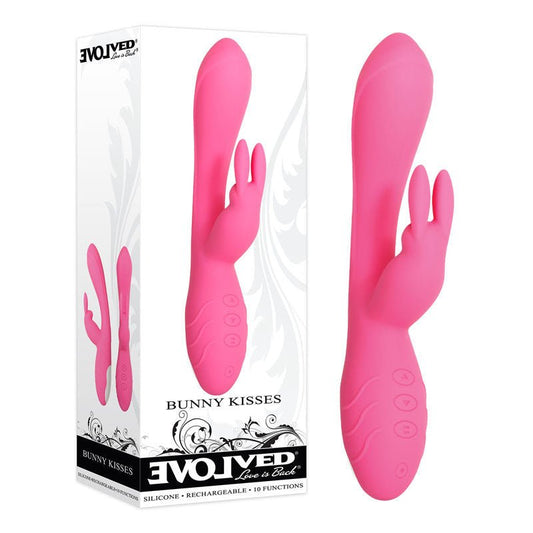 Evolved - bunny kisses - rabbit vibrator - Product front view and box front view | Flirtybay.com.au