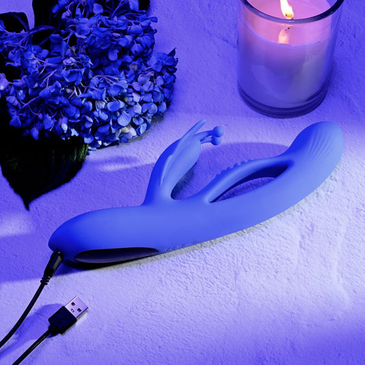 Evolved - butterfly rabbit vibrator - Product bottom view, focus on charger  | Flirtybay.com.au