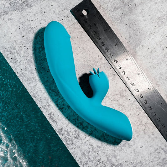 Evolved - fierce flicker - rabbit vibrator - Product top view, with sizes  | Flirtybay.com.au