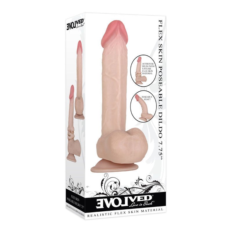Evolved Flex Skin Poseable 7.75 Dildo Flesh box view | Flirtybay.com.au