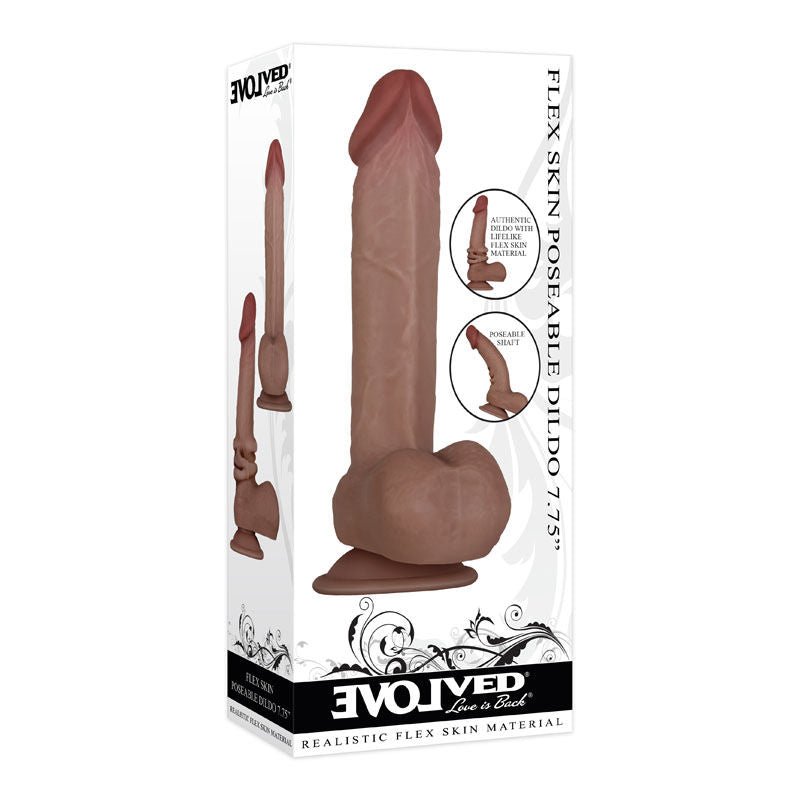 Evolved Flex Skin Poseable 7.75 Dildo Tan box view | Flirtybay.com.au
