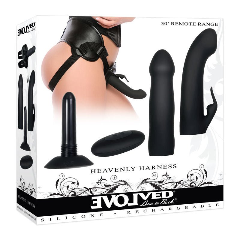 Evolved - heavenly harness - strap-on -  box front view | Flirtybay.com.au