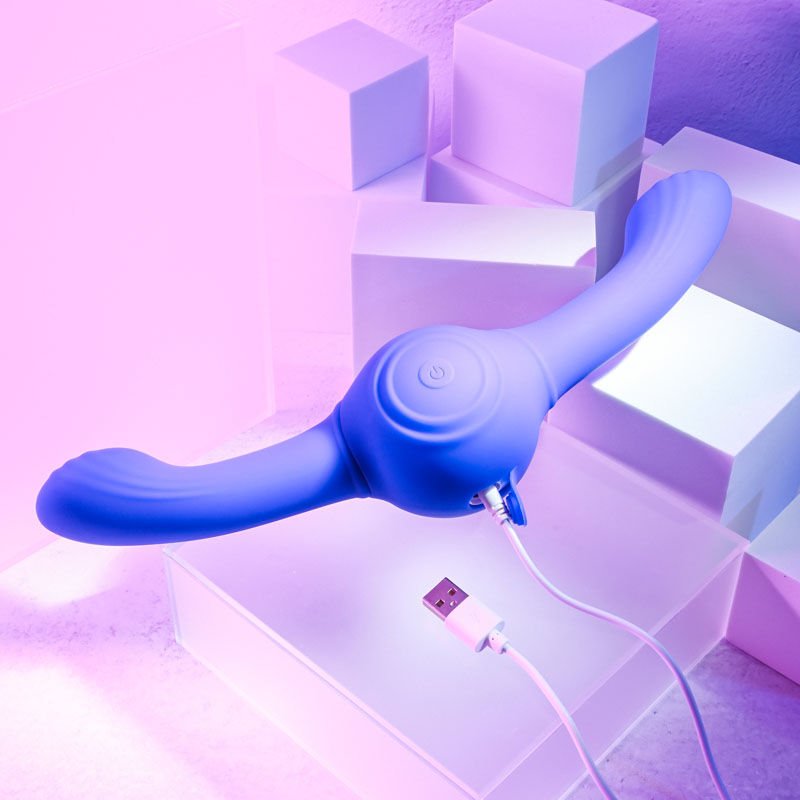 Evolved - our gyro vibe - vibrating double-ended dildo - Product bottom view, focus on charger  | Flirtybay.com.au