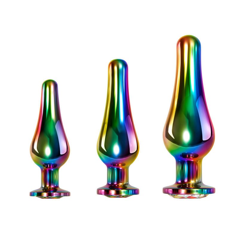 Evolved - rainbow metal butt plug set - Product front view  | Flirtybay.com.au