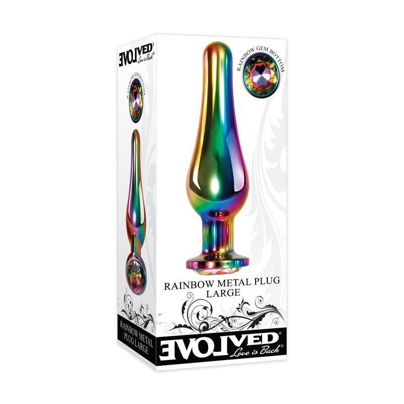 Evolved Rainbow Metal Butt Plug Size SLverticla box view | Flirtybay.com.au