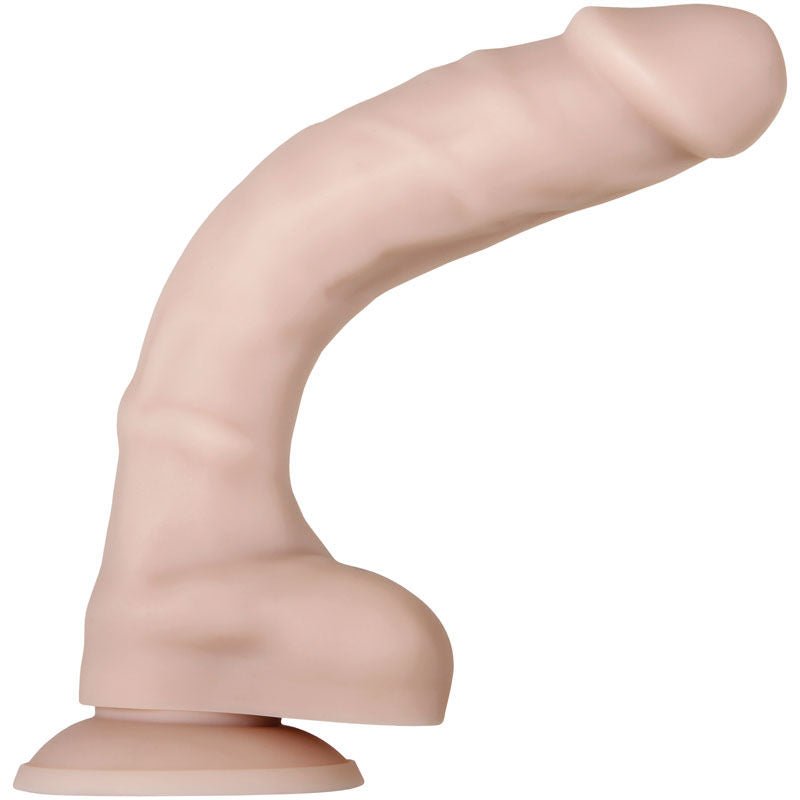 Evolved - real supple silicone poseable 8.25 dildo - Product side view, show flexibility  | Flirtybay.com.au