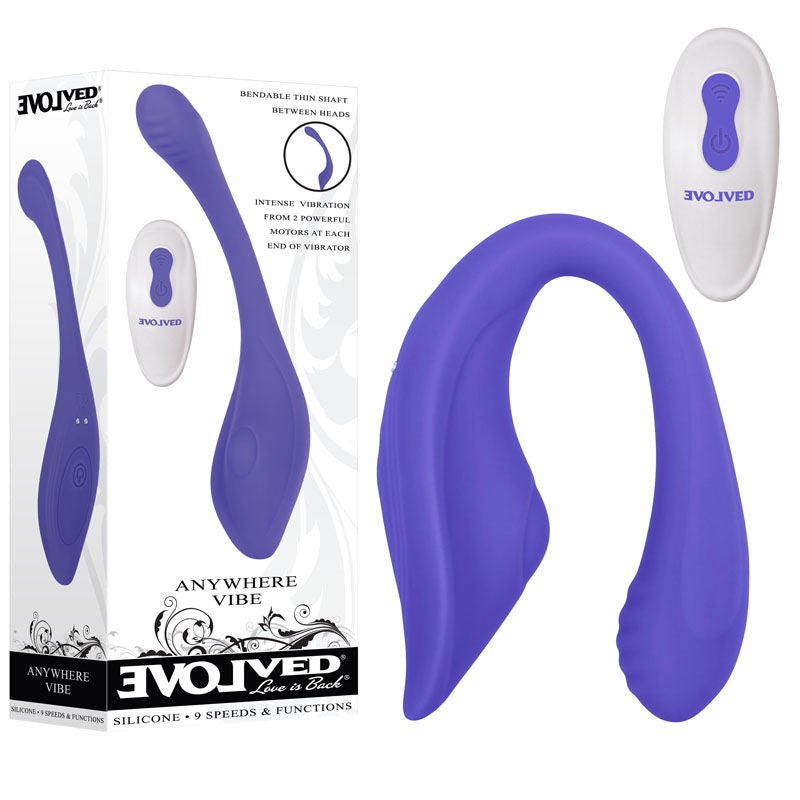 Evolved - remote control g-spot clitoral stimulator - Product front view and box front view | Flirtybay.com.au