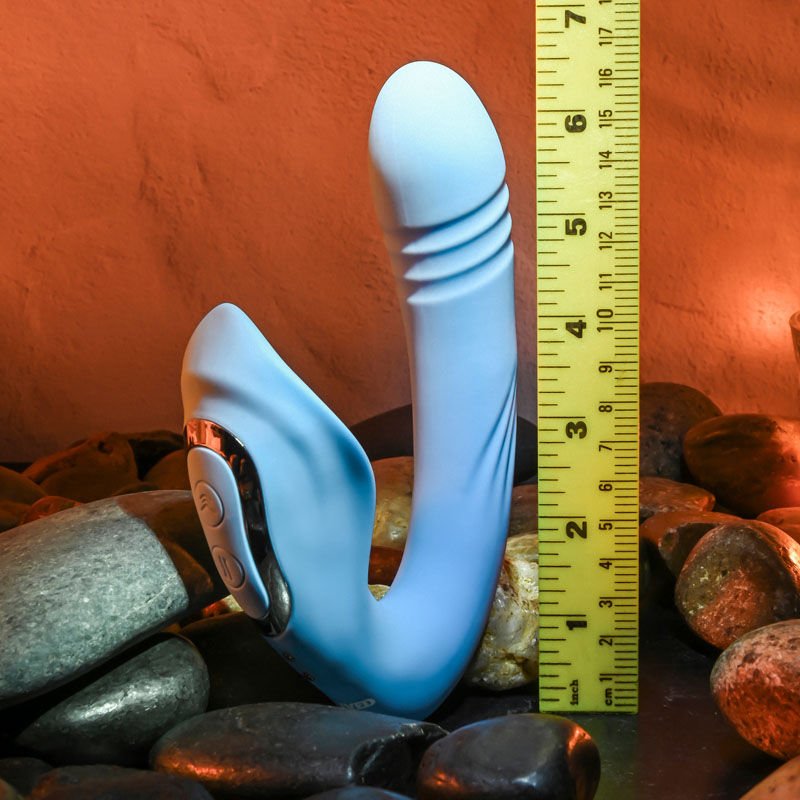 Evolved - tap and thrust -g-spot and clitoral stimulator - Product side view, with sizes  | Flirtybay.com.au