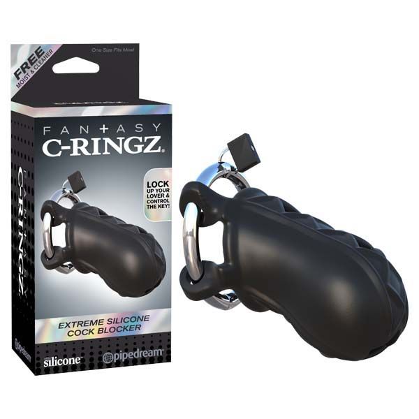 Fantasy c-ringz - extreme silicone cock blocker - chastety device - Product front view and box front view | Flirtybay.com.au