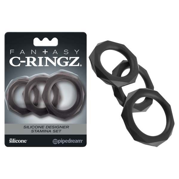 Fantasy c-ringz - silicone designer stamina set - cock ring - Product front view and box front view | Flirtybay.com.au
