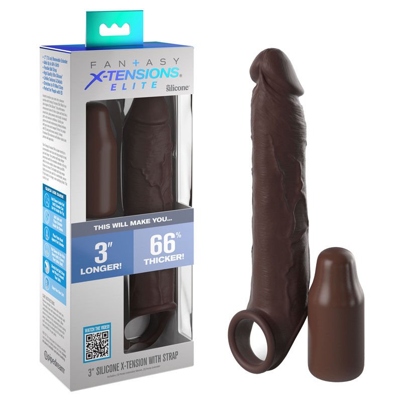 Fantasy x-tensions elite - 3'' extension - penis extender with strap - Product front view and box front view | Flirtybay.com.au