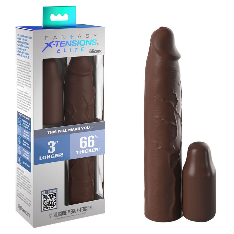 Fantasy x-tensions elite - 3'' silicone extension - penis extender - Product front view and box front view | Flirtybay.com.au