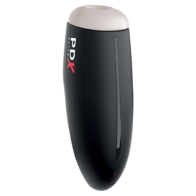 Side view of the PDX Elite Fap-O-Matic sucking and vibrating male masturbator highlighting ergonomic shape and buttons | Flirty Bay adult store Perth