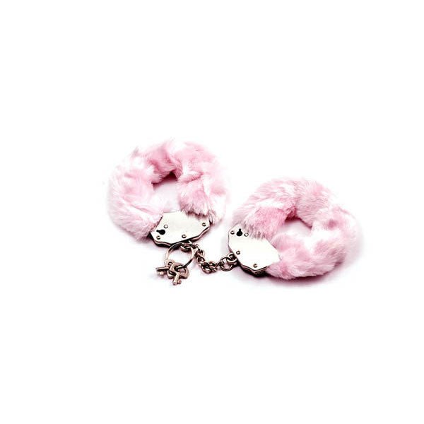 Fetish Pleasure Fluffy Hand Cuffs, pink, front view | Flirtybay.com.au