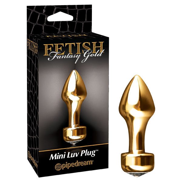 Fetish fantasy gold - mini luv butt plug - Product front view and box front view | Flirtybay.com.au