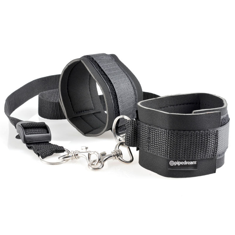 Fetish fantasy series - cuff & tether - bedroom bondage kit - Product front view, focus on cuffs  | Flirtybay.com.au