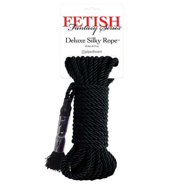 Fetish Fantasy Series Deluxe Silky Bondage Rope Black front product view | Flirtybay.com