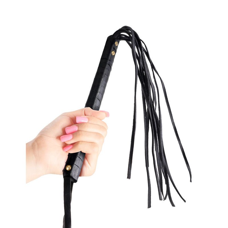 Fetish fantasy series limited edition - cat-o-nine flogger tails -  box front view, in a hand | Flirtybay.com.au