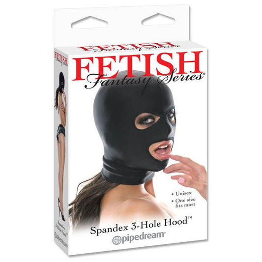 Fetish fantasy series - spandex 3-hole hood -  box front view | Flirtybay.com.au