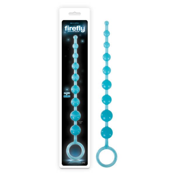 Firefly Pleasure Anal Beads blue front view and box view | Flirtybay.com.au