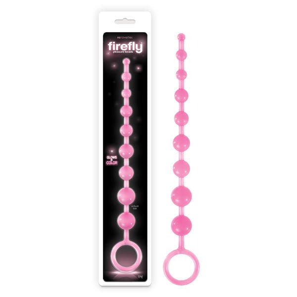 Firefly Pleasure Anal Beads pink front view and box view | Flirtybay.com.au