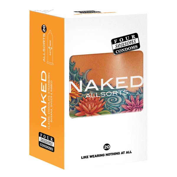 Four seasons - naked allsorts - condoms -  box front view | Flirtybay.com.au