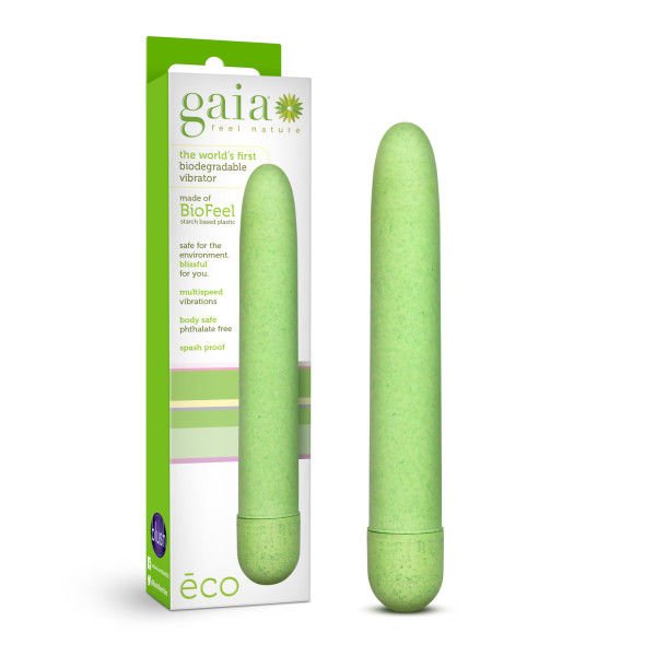 Gaia - eco bullet vibrator - Green, Product front view and box front view | Flirtybay.com.au