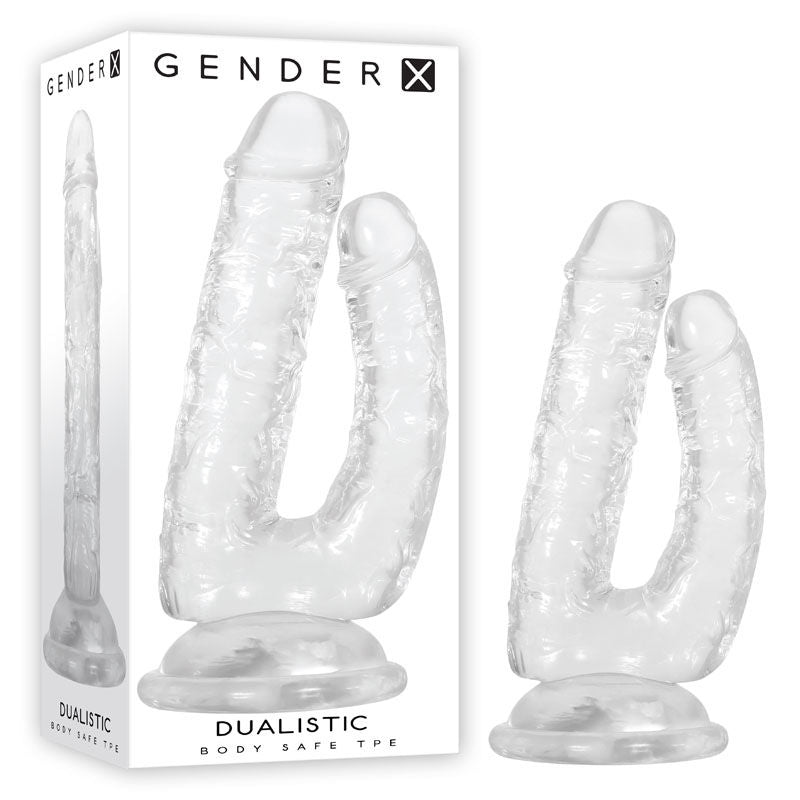 Gender x - dualistic - double penetraion dildo - Product front view and box front view | Flirtybay.com.au