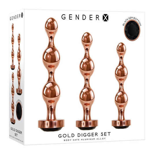 Gender x - gold digger butt plug set -  box front view | Flirtybay.com.au