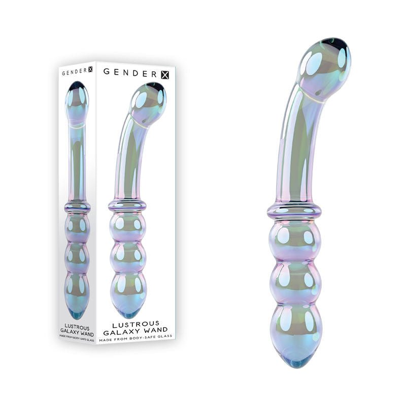 Gender x - lustrous galaxy glass wand - Product front view and box front view | Flirtybay.com.au