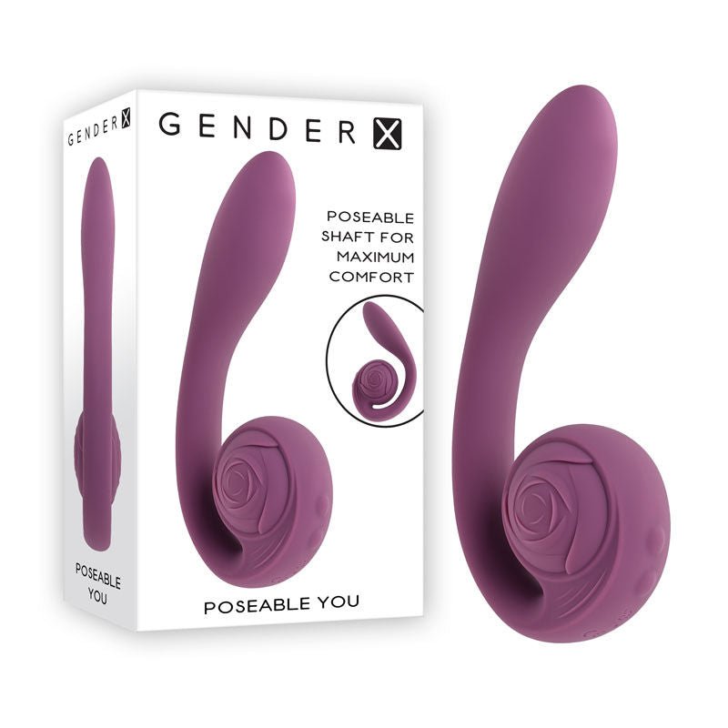 Gender x - poseable you - vibrator - Product front view and box front view | Flirtybay.com.au