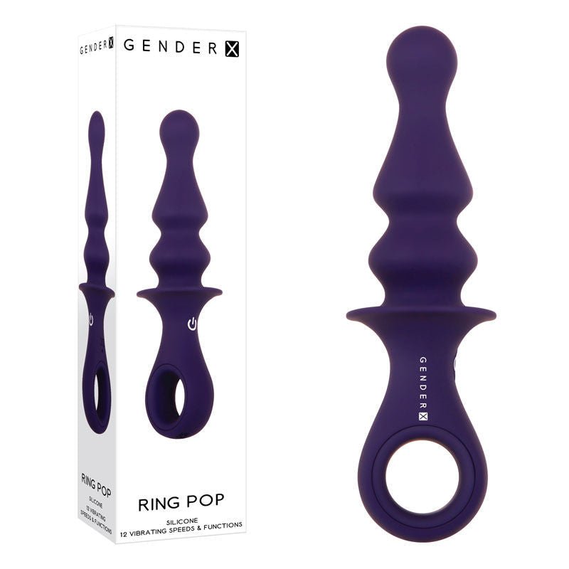 Gender x - ring pop - vibrating anal beads - Product front view and box front view | Flirtybay.com.au
